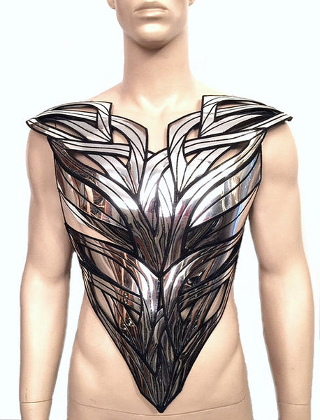 organic bust plate chrome futuristic front plate armour