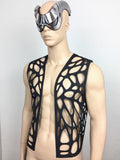 MEN futuristic rubber waistcoat hand cut butterfly motif made for men burningman