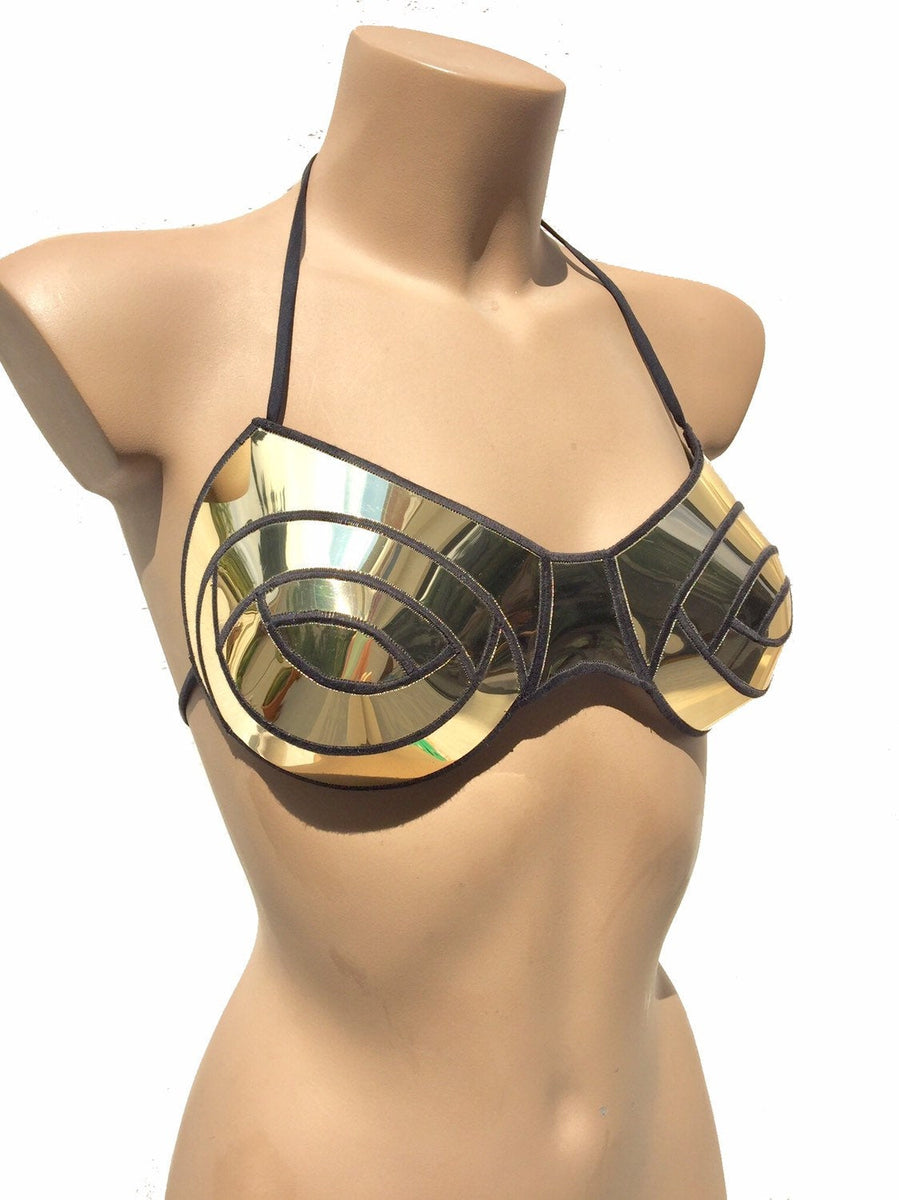 Sun Goddess Bustier Bra in Chrome, Futuristic Metallic Top, Burlesque Rave  Mirror Chrome Top, Cyberpunk Bustier 