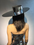Asymmetric and Futuristic chrome Zorro big hat ,Big brim ,floppy hat ,fedora ,including see through mirror visor