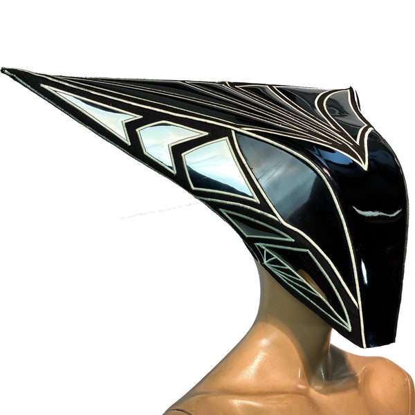 Mantis helmet, Glow in the dark Alien cyborg mask ,a headpiece for a robot costume, sci fi  futuristic cyber headdress divamp couture