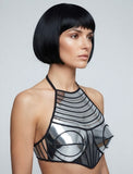 Cleopatra halter top, stage costume, burning man outfit, futuristic clothing, cyberpunk, steampunk future ,ready for shipping in chrome