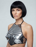 Cleopatra halter top, stage costume, burning man outfit, futuristic clothing, cyberpunk, steampunk future ,ready for shipping in chrome