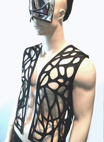 MEN futuristic rubber vest waistcoat hand cut butterfly motif made for men burningman