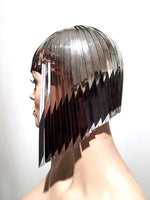 2 tone owl forehead Cleopatra metallic wig hairdress in chrome or gold egyptian goddess wig bob hairpiece bobcut headpiece metal futuristic