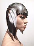 2 tone owl forehead Cleopatra metallic wig hairdress in chrome or gold egyptian goddess wig bob hairpiece bobcut headpiece metal futuristic