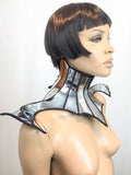 Scorpio shoulder piece, futuristic gothic choker in chrome , steampunk armour, cybergoth, atomic punk collar