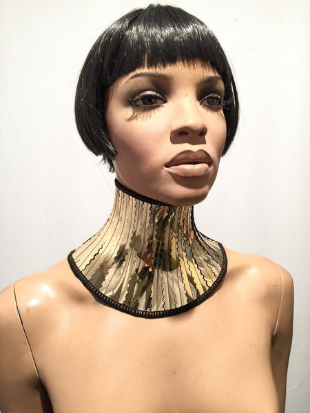 gold stance neck collar, gothic choker steampunk cyber goth