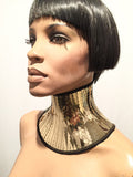 gold stance neck collar, gothic choker steampunk cyber goth
