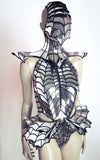 Scorpio shoulder piece, futuristic gothic choker in chrome , steampunk armour, cybergoth, atomic punk collar