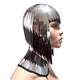 2 tone owl forehead Cleopatra metallic wig hairdress in chrome or gold egyptian goddess wig bob hairpiece bobcut headpiece metal futuristic