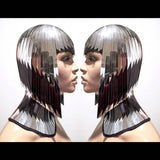 2 tone owl forehead Cleopatra metallic wig hairdress in chrome or gold egyptian goddess wig bob hairpiece bobcut headpiece metal futuristic