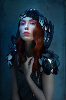 futuristic art nouveau hat cap ,helmet scifi warrior headpiece armor sci fi futuristic cyber headdress