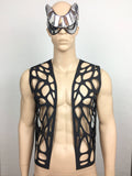 MEN futuristic rubber vest waistcoat hand cut butterfly motif made for men burningman