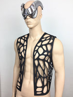 MEN futuristic rubber vest waistcoat hand cut butterfly motif made for men burningman