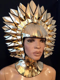 Cleopatra Egyptian goddess metallic headpiece in chrome or gold futuristic hairdress