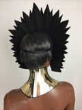 Cleopatra Egyptian goddess metallic headpiece in chrome or gold futuristic hairdress