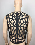 MEN futuristic rubber vest waistcoat hand cut butterfly motif made for men burningman