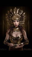 Cleopatra Egyptian goddess metallic headpiece in chrome or gold futuristic hairdress