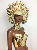 Cleopatra Egyptian goddess metallic headpiece in chrome or gold futuristic hairdress