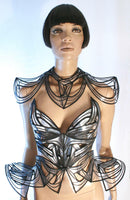 Organic shaped bustier top, futuristic, sci fi, metallic chrome , burlesque top, futuristic wear,show costume, theatre,performer