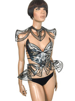 Organic shaped bustier top, futuristic, sci fi, metallic chrome , burlesque top, futuristic wear,show costume, theatre,performer