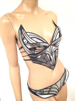 Organic shaped bustier top, futuristic, sci fi, metallic chrome , burlesque top, futuristic wear,show costume, theatre,performer