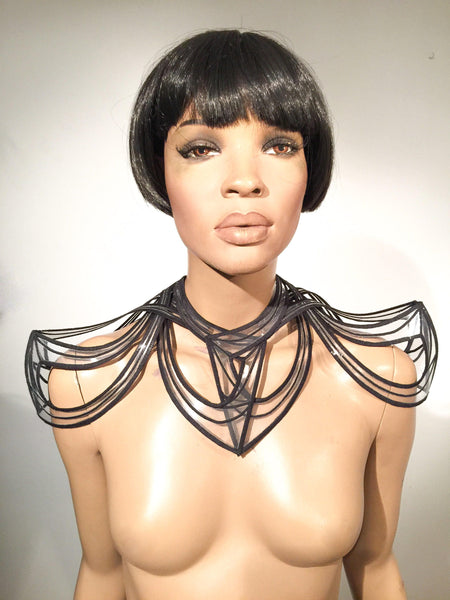 Divamp Couture organic collar, neck piece, lightweight and elegant embroidered clear pvc