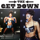 chrome bustier corset top, futuristic top, silver bra, rave costume, cybergoth, futuristic clothing, ready made