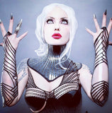 clear embroidered gauntlets arm cuffs futuristic sci fi fingerless gloves slave cuffs cybergoth steampunk bracelets