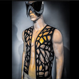 MEN futuristic rubber vest waistcoat hand cut butterfly motif made for men burningman