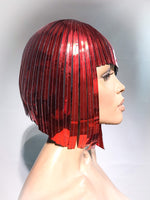 Asymmetric A line wig , metallic hairdress ,Jessica Rabbit hairpiece bobcut headpiece metal futuristic