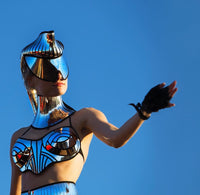 futuristic ponytail mohawk cyborg goggles , sci fi headdress , cyber eyewear, mask, goggles daft punk mask divamp couture