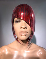 Asymmetric A line wig , metallic hairdress ,Jessica Rabbit hairpiece bobcut headpiece metal futuristic