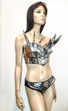 Spike bustier top, metallic rave bh, cyberpunk, cybergoth steampunk, fusion