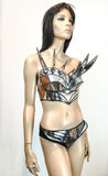 Spike bustier corset top, futuristic costume top,,rave bra , cyberpunk, cybergoth steampunk, futuristic clothing, fusion bra