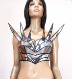 Spike bustier top, metallic rave bh, cyberpunk, cybergoth steampunk, fusion