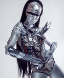 Spike bustier top, metallic rave bh, cyberpunk, cybergoth steampunk, fusion