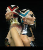 chrome neck corset, armour posture collar, chain gothic choker in chrome, slave collar futuristic bdsm fetish steampunk cyber goth lacer