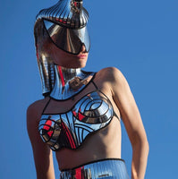 futuristic ponytail mohawk cyborg goggles , sci fi headdress , cyber eyewear, mask, goggles daft punk mask divamp couture