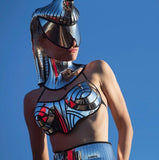 futuristic ponytail mohawk cyborg goggles , sci fi headdress , cyber eyewear, mask, goggles daft punk mask divamp couture