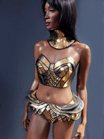 Egyptian bustier ,futuristic wonder woman, ancient top, sci fi cosume, rave bra, steampunk, futuristic clothing, fusion bra