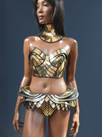 Egyptian bustier ,futuristic wonder woman, ancient top, sci fi cosume, rave bra, steampunk, futuristic clothing, fusion bra