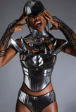 Spike bustier top, metallic rave bh, cyberpunk, cybergoth steampunk, fusion