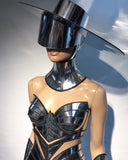 Asymmetric and Futuristic chrome Zorro big hat ,Big brim ,floppy hat ,fedora ,including see through mirror visor