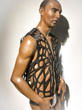 MEN futuristic rubber vest waistcoat hand cut butterfly motif made for men burningman