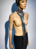 Fringe collar ,chocker , necklace with tassels 32 inch long ,silver chrome metallic and black fringes.