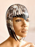 2 tone owl forehead Cleopatra metallic wig hairdress in chrome or gold egyptian goddess wig bob hairpiece bobcut headpiece metal futuristic