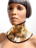 gold stance neck collar, gothic choker steampunk cyber goth