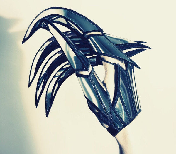 Single hand of 5 large chrome claws , chrome nails , silver metallic paws